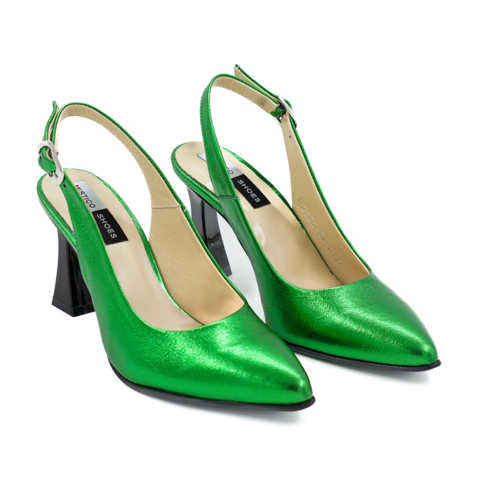 Sandale dama din piele naturala verde deschis metalizat cu varf ascutit stiletto si toc mediu subtire 8 cm 0124-14-26 [3]