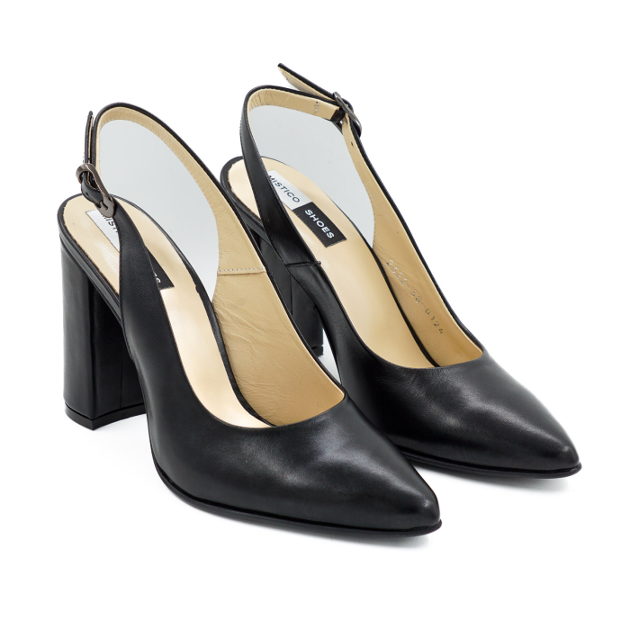 Sandale dama din piele naturala neagra, cu varf ascutit stiletto si toc inalt gros imbracat 9 cm 0124-9-26 [3]
