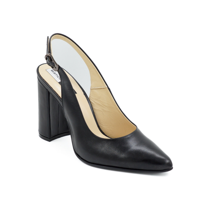 Sandale dama din piele naturala neagra, cu varf ascutit stiletto si toc inalt gros imbracat 9 cm 0124-9-26 [2]