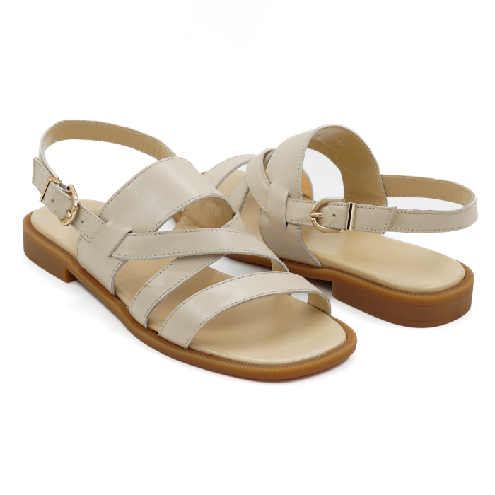 Sandale dama din piele naturala nude bej, cu varf rotund si talpa 1 cm 2426-26 [4]