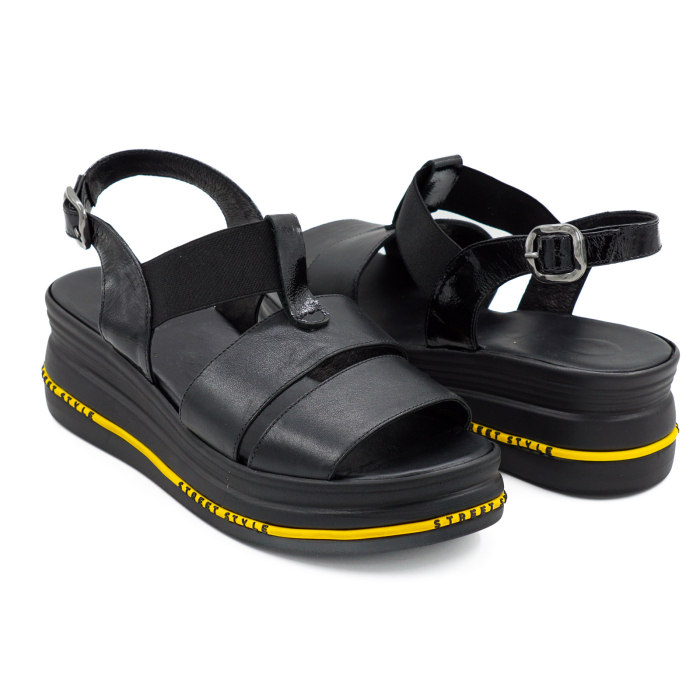 Sandale dama din piele naturala neagra, cu varf rotund si talpa inalta 5 cm 2321-26 [4]
