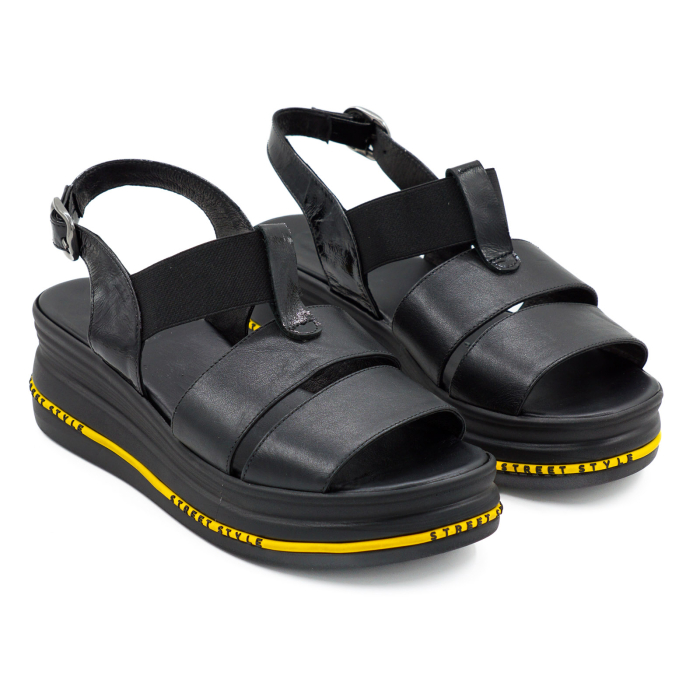 Sandale dama din piele naturala neagra, cu varf rotund si talpa inalta 5 cm 2321-26 [3]