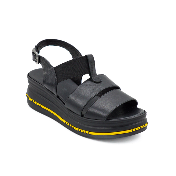 Sandale dama din piele naturala neagra, cu varf rotund si talpa inalta 5 cm 2321-26 [2]