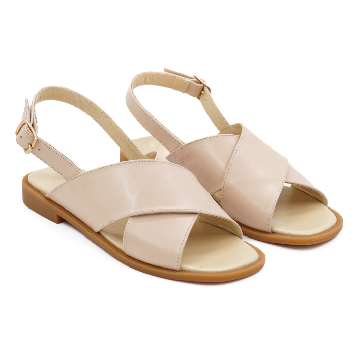 Sandale dama din piele naturala nude roze, cu varf rotund si talpa joasa 2 cm 1126-26 [3]
