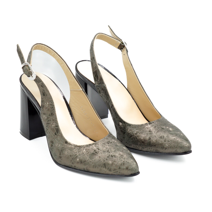 Sandale dama din piele naturala cu imprimeu 3D olive, cu varf ascutit stiletto si toc mediu gros de 8 cm 0124-1-26 [3]