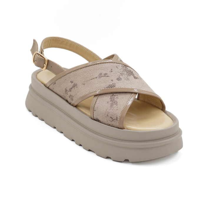 Sandale dama din piele naturala grej cu imprimeu, cu varf rotund si talpa 5 cm 0926-1-26 [2]