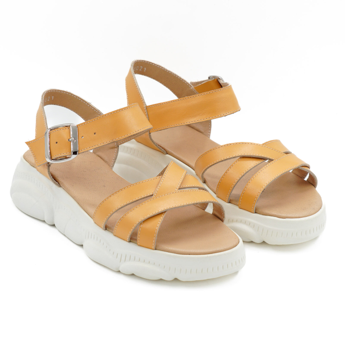 Sandale dama din piele naturala galben mustar, cu varf rotund si talpa de 3 cm 3421-2-26 [3]