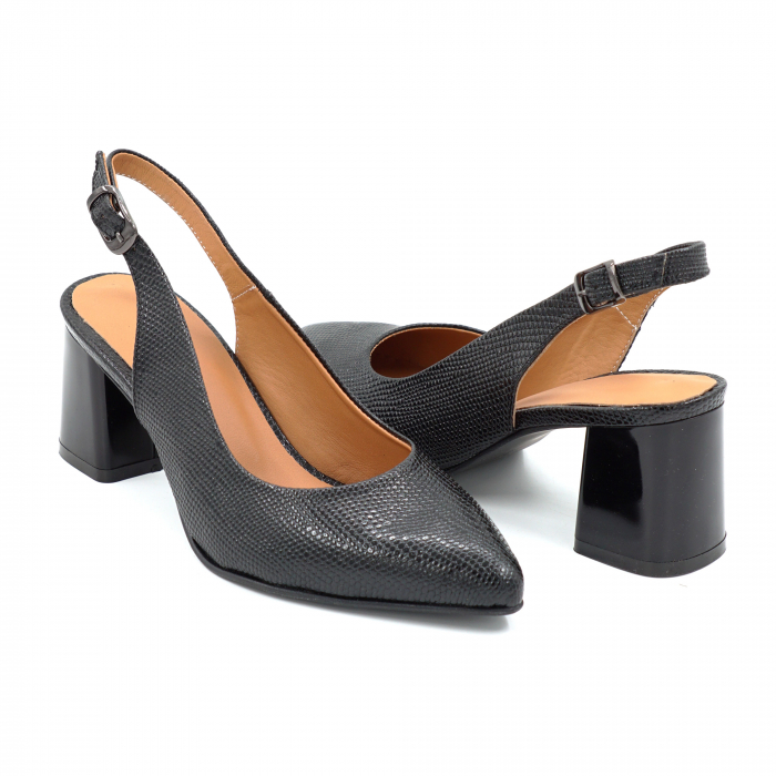 Sandale dama din piele naturala neagra cu varf ascutit stiletto si toc mic gros de 6 cm 0124-25 [4]