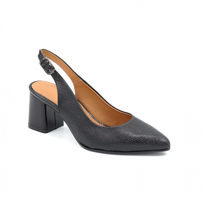 Sandale dama din piele naturala neagra cu varf ascutit stiletto si toc mic gros de 6 cm 0124-25 [2]