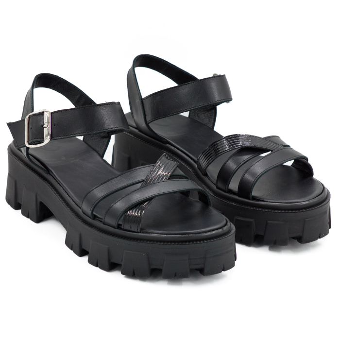 Sandale dama din piele naturala neagra, cu varf rotund si talpa de 4 cm 3421-8-26 [3]