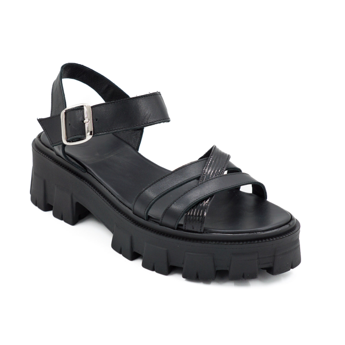 Sandale dama din piele naturala neagra, cu varf rotund si talpa de 4 cm 3421-8-26 [2]