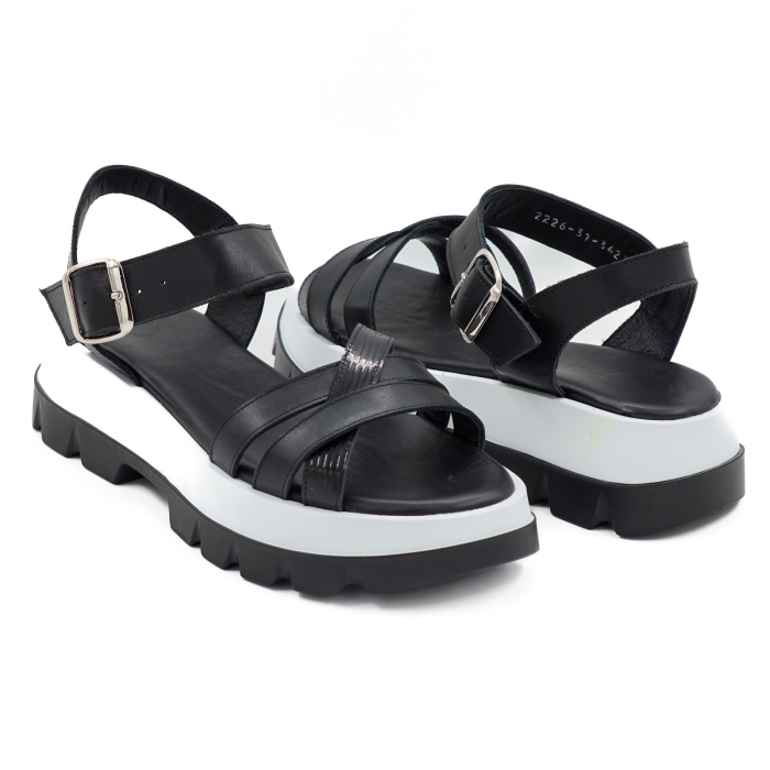 Sandale dama din piele naturala neagra, cu varf rotund si talpa de 4 cm 3421-9-26 [4]