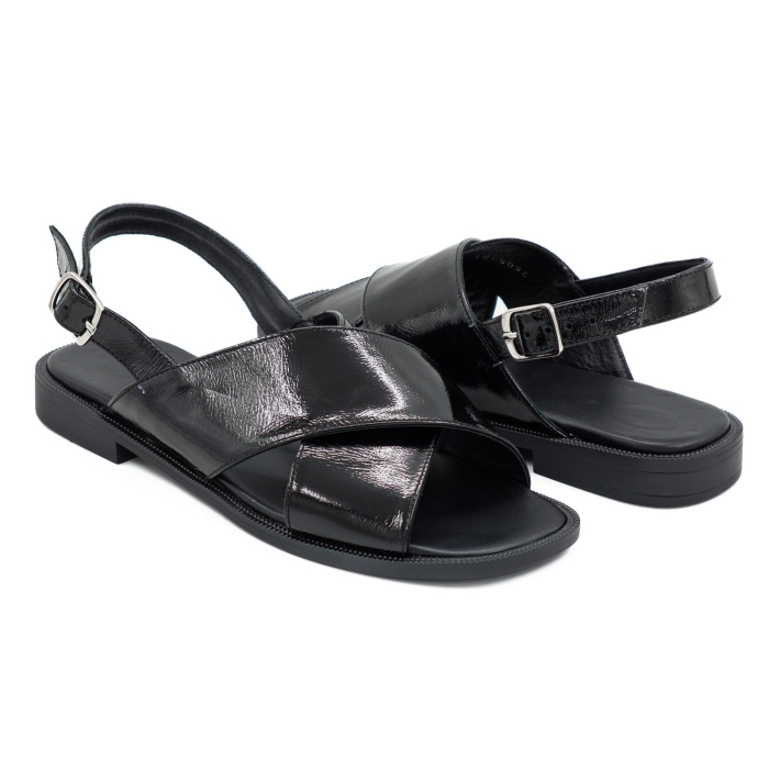 Sandale dama din piele naturala lacuita neagra, cu varf rotund si talpa joasa 2 cm 1126-3-26 [4]