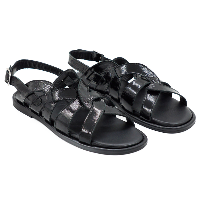 Sandale dama din piele naturala lacuita neagra, cu varf rotund si talpa 2 cm 2126-26 [3]