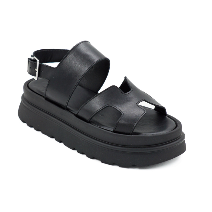 Sandale dama din piele naturala neagra, cu varf rotund si talpa 4 cm 0426-2-26 [2]