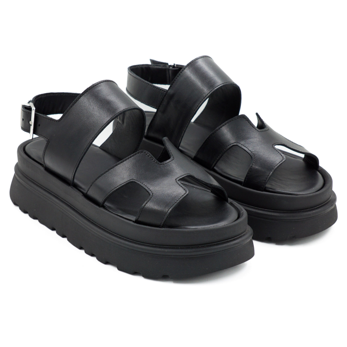 Sandale dama din piele naturala neagra, cu varf rotund si talpa 4 cm 0426-2-26 [3]