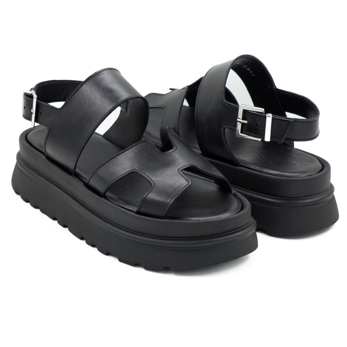 Sandale dama din piele naturala neagra, cu varf rotund si talpa 4 cm 0426-2-26 [4]