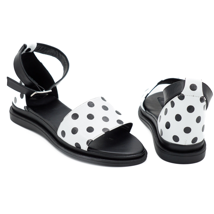 Sandale dama din piele naturala alba cu buline negre, cu varf rotund si talpa 2 cm 4721-1-26 [5]