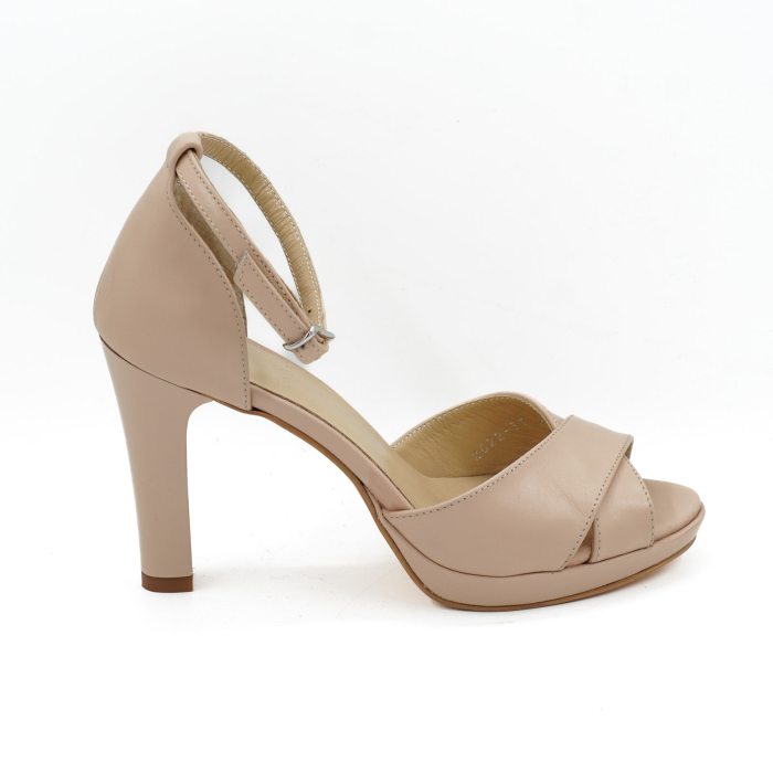 Sandale dama din piele naturala nude roze cu varf rotund, platforma 1 cm si toc inalt subtire 10 cm 3226-26 [2]
