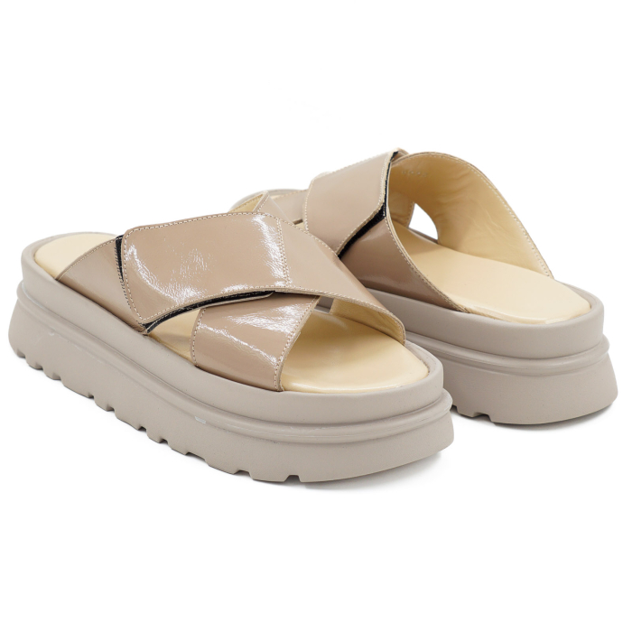 Sabot dama din piele naturala lacuita grej, cu varf rotund si talpa 4 cm 0726-26 [4]