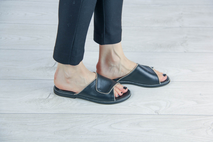 Papuci din piele naturala neagra cu margele MSSD2120-20 [2]
