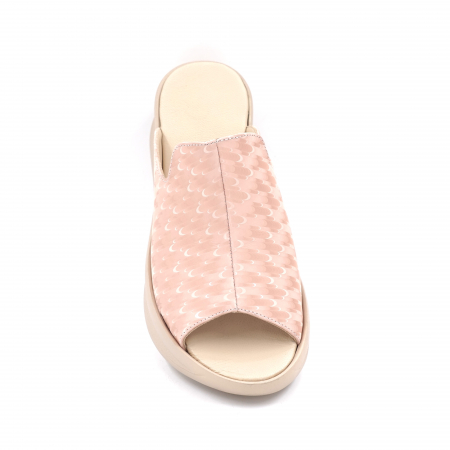 Papuci dama din piele naturala nude roze cu imprimeu 3D cu varf rotund si talpa inalta 6 cm 1120-24 [4]