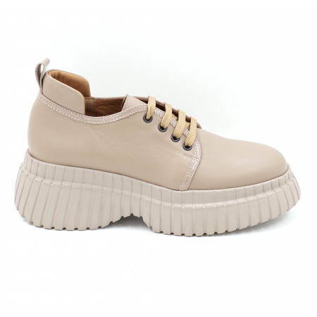 Pantofi casual & sport dama - Pantofi dama tip adidas din piele naturala nude bej cu varf rotund si talpa inalta de 4 cm 63320-24