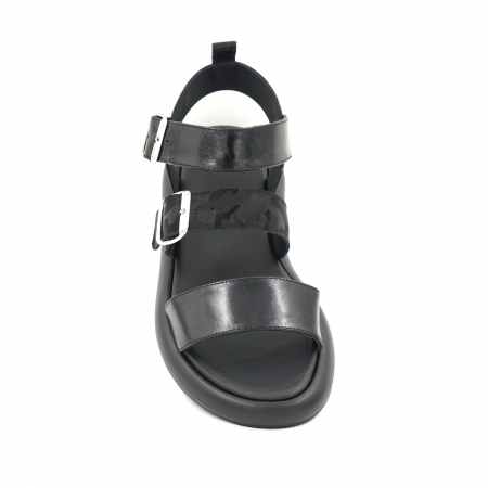 Sandale dama din piele lacuita neagra cu varf rotund si talpa joasa 2 cm 7420-24 [4]