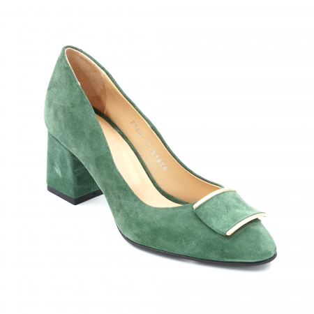 Pantofi dama din piele naturala intoarsa verde menta cu varf ascutit si toc mic gros imbracat 6 cm 51424-1-24 [1]