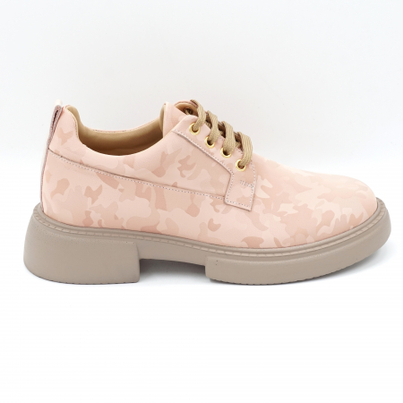 Dama - Pantofi dama casual din piele naturala nude roze cu insertii 3D cu varf rotund si talpa 3 cm 50321-4-24