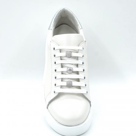 Pantofi dama tip adidas din piele naturala alba si argintie cu varf rotund si talpa 4 cm  63221-24 [4]