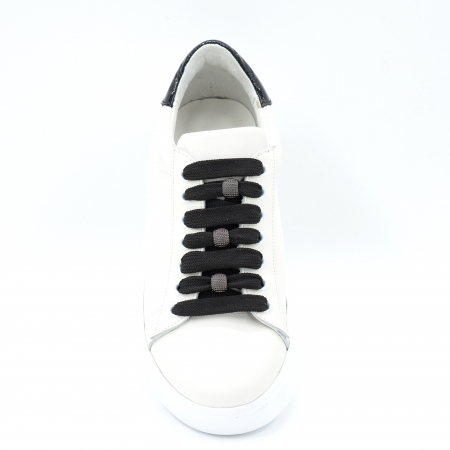 Pantofi dama tip adidas din piele naturala alba si neagra  cu varf rotund si talpa 3 cm 63221-2-24 [4]