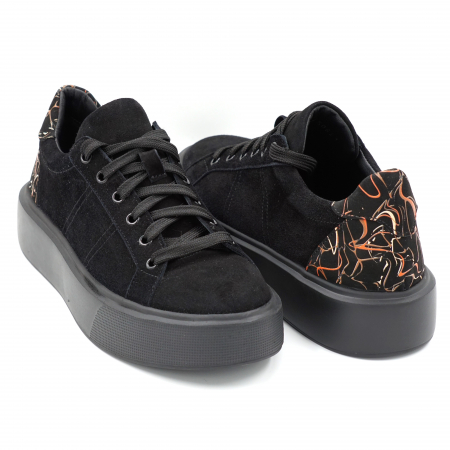 Pantofi dama tip adidas din piele naturala intoarsa neagra si cu imprimeu multicolor cu varf rotund si talpa 5 cm  50621-2-24 [3]