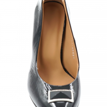 Pantofi dama din piele naturala lacuita neagra cu varf ascutit si toc mediu gros 8 cm 50524-24 [4]