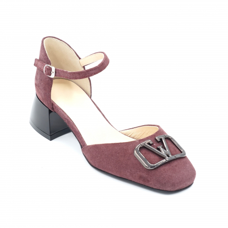 Sandale dama din piele naturala intoarsa visiniu wine cu varf patrat si toc mic gros 4 cm 1048-24 [3]