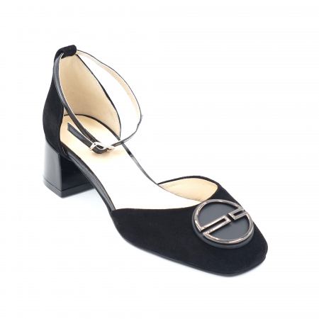 Sandale dama din piele naturala intoarsa neagra cu varf patrat si toc mic gros 4 cm 1045-24 [3]