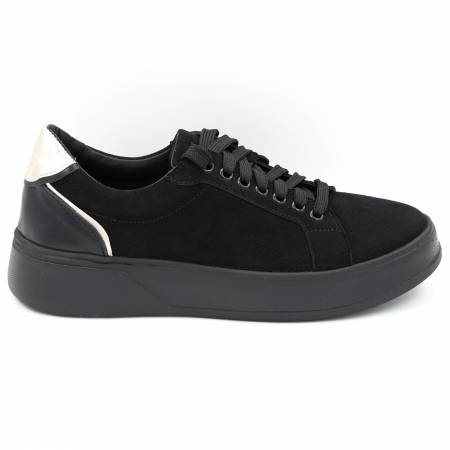 Pantofi casual & sport dama - Pantofi dama tip adidas din piele naturala intoarsa neagra si argintie cu varf rotund si talpa 3 cm 63621-24