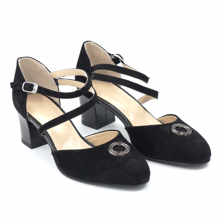 Sandale dama din piele naturala intoarsa neagra cu varf semirotund si toc mic gros 6 cm 1068-24 [2]