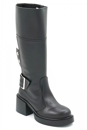 Cizme dama lungi casual din piele naturala neagra cu varf rotund, talpa 4 cm si accesorii metalice 74819-3-23 [1]