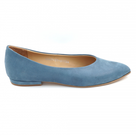 Pantofi dama - Pantofi dama tip balerini din piele naturala albastru bleu sidefat cu varf ascutit stileto si toc mic gros imbracat 1 cm 51724-24