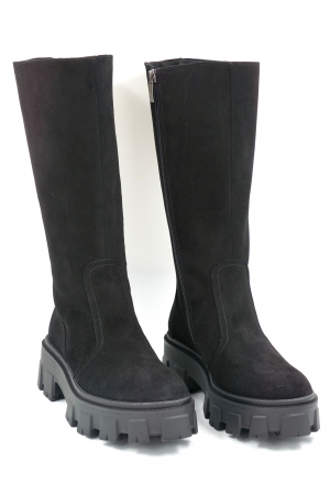 Cizme dama casual scurte din piele naturala intoarsa neagra cu varf rotund si talpa 5 cm 77921-23 [3]