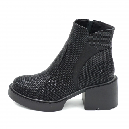 Dama - Ghete dama casual din piele naturala neagra cu imprimeu cu varf rotund si  toc mic gros 5 cm 70220-4-23