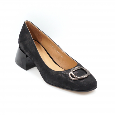 Pantofi dama din piele naturala neagra satinata cu varf patrat si toc mic gros 4 cm 50423-24 [3]