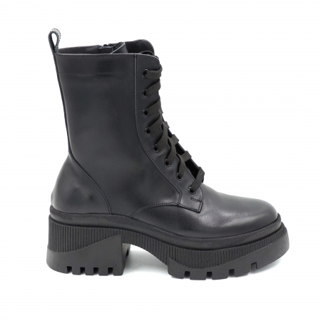 Ghete casual & bocanci dama - Ghete dama casual din piele naturala neagra cu varf rotund si toc mic gros 5 cm  75321-1-23