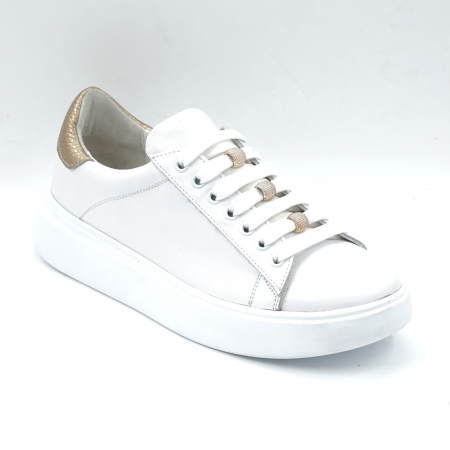 Pantofi dama tip adidas din piele naturala alba si aurie cu varf rotund si talpa 3 cm 63221-4-24 [3]