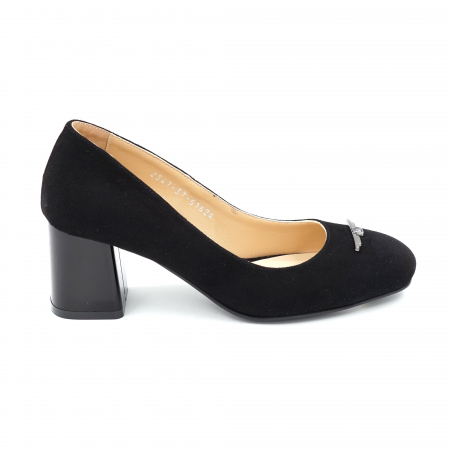 Pantofi dama din piele naturala intoarsa neagra cu varf rotund si toc mic gros 6 cm 51624-24 [3]