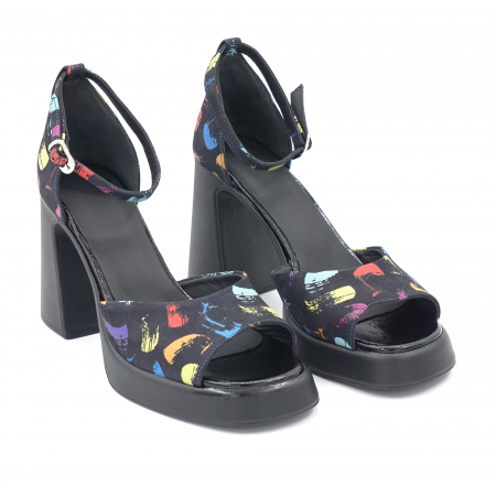 Sandale dama din piele naturala cu imprimeu multicolor cu varf patrat, platforma 2 cm si toc inalt gros 9 cm  1054-3-24 [2]