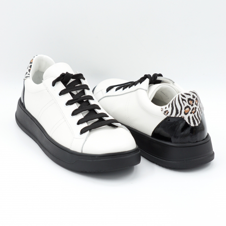 Pantofi dama tip adidas din piele naturala alba, lacuita neagra si animal printcu varf rotund si talpa 3 cm  50621-1-24 [3]