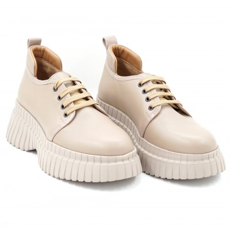 Pantofi dama tip adidas din piele naturala nude bej cu varf rotund si talpa inalta de 4 cm 63320-24 [2]