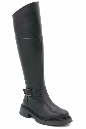 Cizme dama lungi casual din piele naturala neagra cu varf rotund, talpa 2 cm  si accesoriu metalic 73620-1-23 [1]